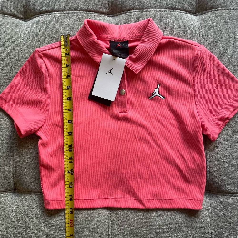 NWT Nike Jordan Ribbed Crop Polo Pink Tight Fit Small - Picture 2 of 5